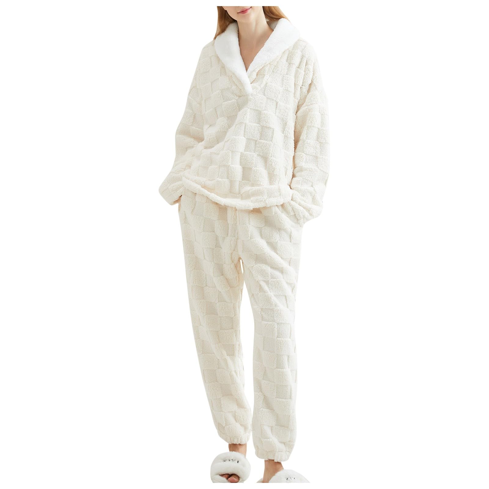 Pijama largo para mujer, mullido, mullido, pantalones de pijama, conjunto de ropa de dormir, con botones, cuello de camisa, traje de ocio, ropa de noche, ropa de noche, camiseta ligera de
