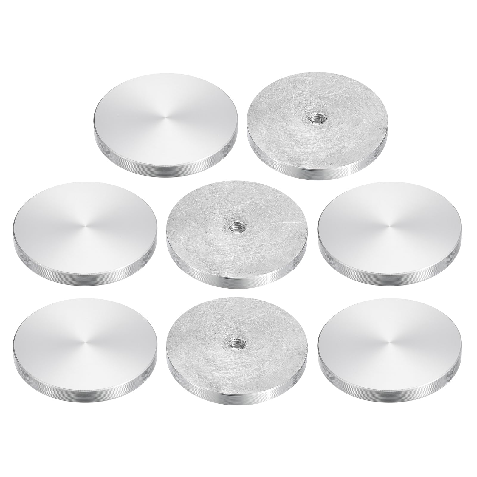 sourcing map M8 Thread 60mm Diameter Round Shape Aluminum Disc Hardware 8pcs, Aluminum Circle Disc Glass Top Adapter for Glass Table