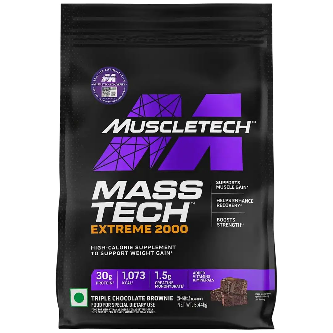 MuscleTech | Mass-Tech Extreme | High Protein Mass Gainer | 60 grams Protein & 5 grams Creatine | Supports Muscle Gain, Enhances Recovery & Boosts Strength | Chocolate Brownie | 5443 grams