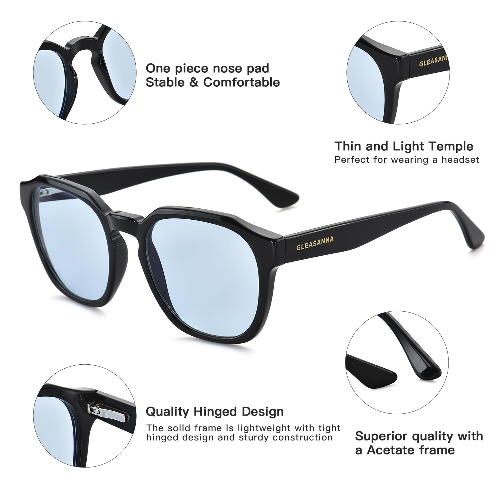 GLEASANNA 99.9% Blue Light Blocking Glasses For Men Women Anti-Fatigue Computer Gaming Sleep Glasses Reduce Eye Strain