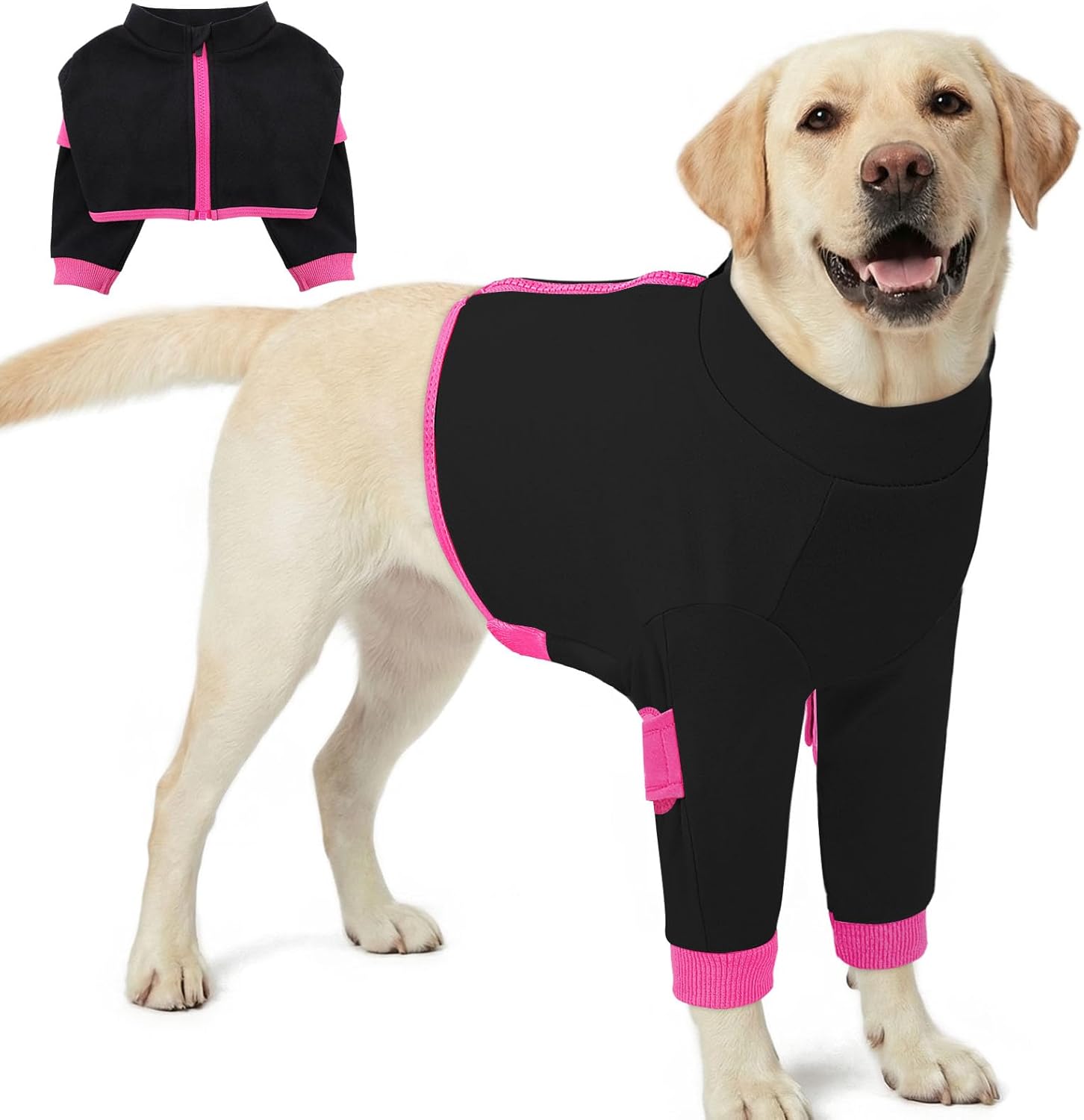 KOESON Dog Front Leg Sleeve, Dog Recovery Suit with Elbow Protector, Soft Dogs Sleeve to Stop Licking After Surgery, Long Sleeve Recovery Shirt with Zipper for Large Dogs, Alternative to Cone, Black