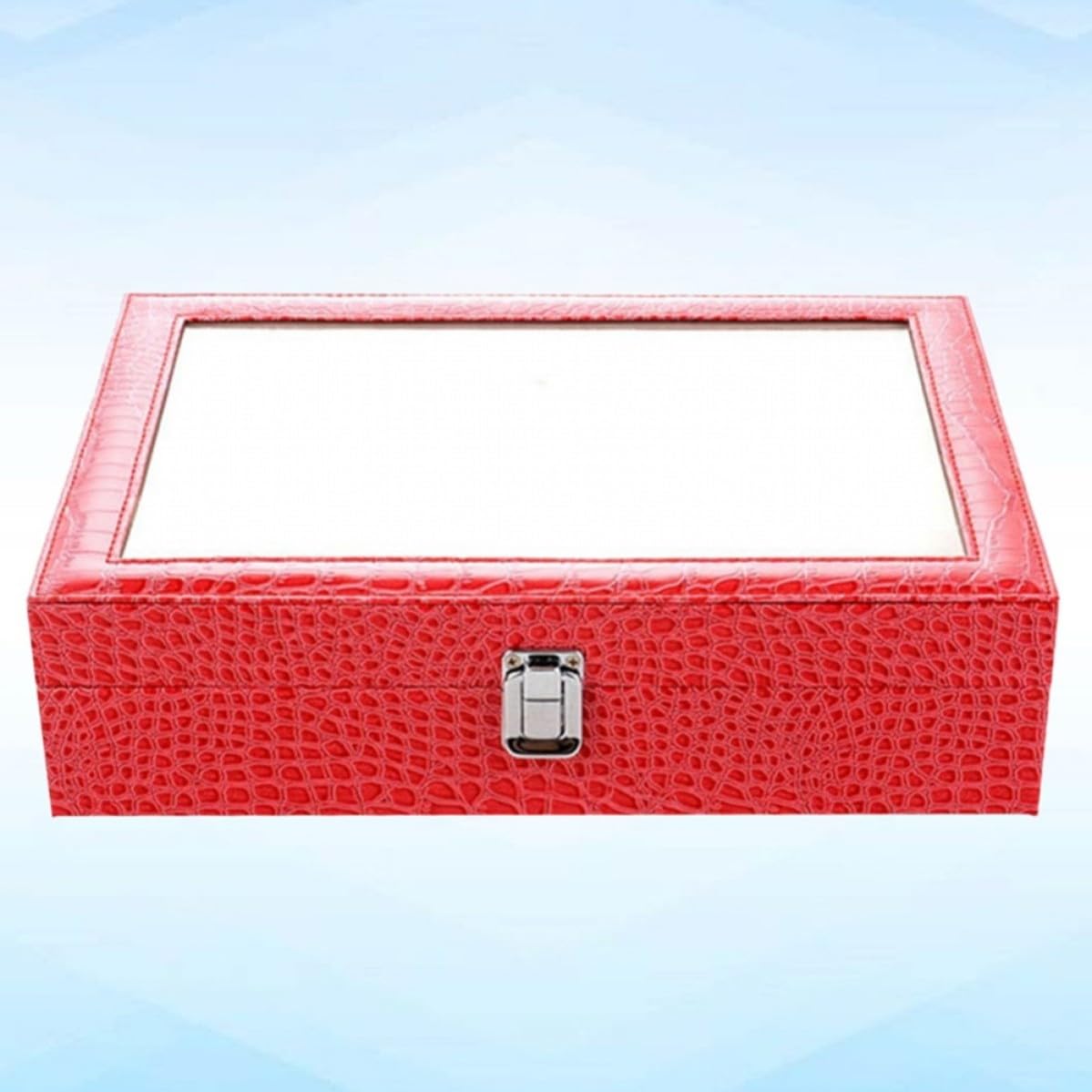 Toyvian Pu Brillen Displaybox mit 8 Fächern, Alligator Optik, Rot