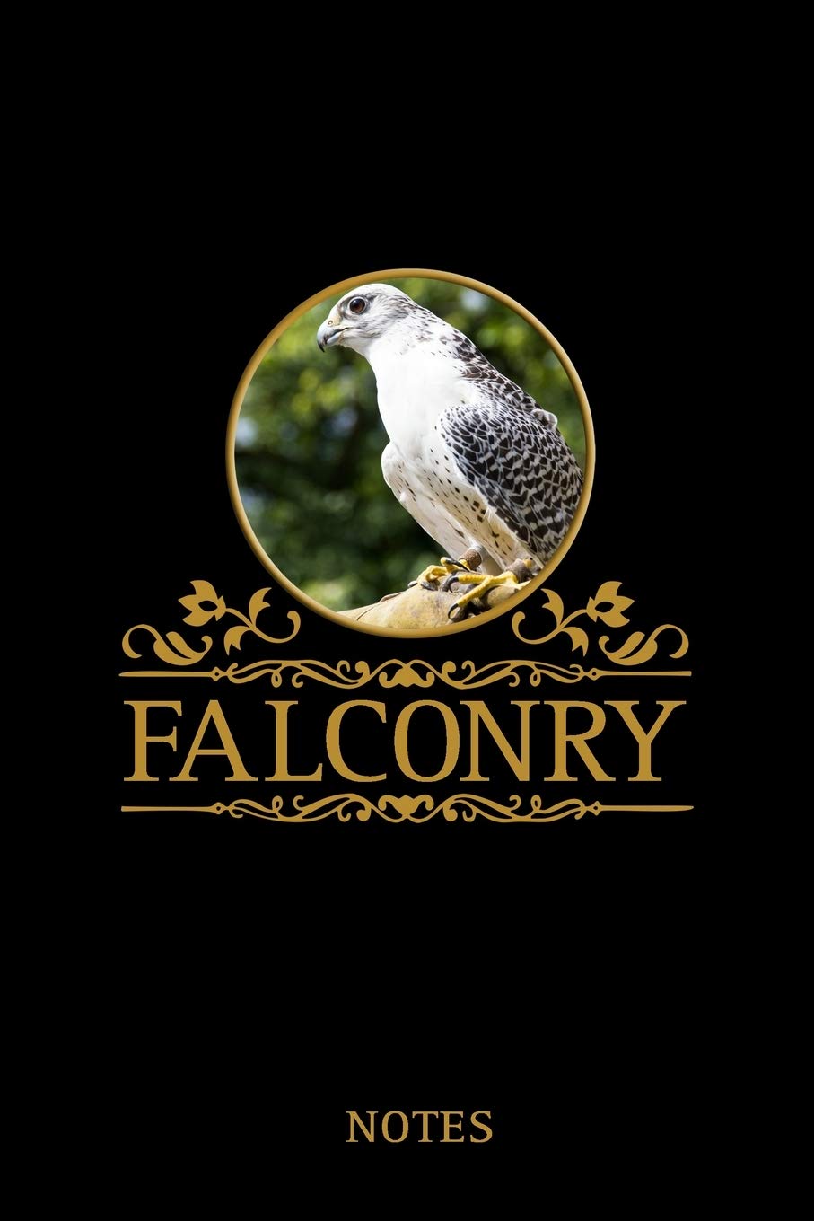 Falconry Notes: Gyrfalcon on falconer glove. Format A5, 120 pages, fine light grey lined. Daily entries, notes and journal for the falconer, Ornithologist, nature and bird friends.