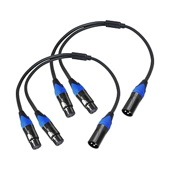1 Male to 2 Female XLR Y Splitter Micrphone Cable, 3pin XLR Female to Dual XLR Male Y-Splitter Balanced Mic Audio Cables for Stereo Mic to L & R Audio Track 1.6FT / 2 Pack