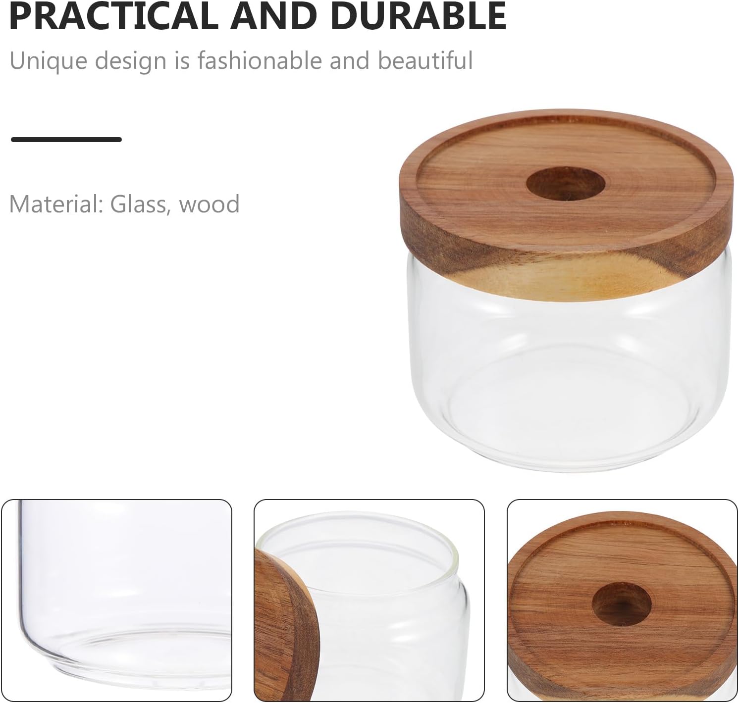 Mipcase Glass Grain Storage Jar 350ml (90x70mm) with Acacia Wood Lid, Airtight Kitchen Canister for Pantry Organization and Food Preservation