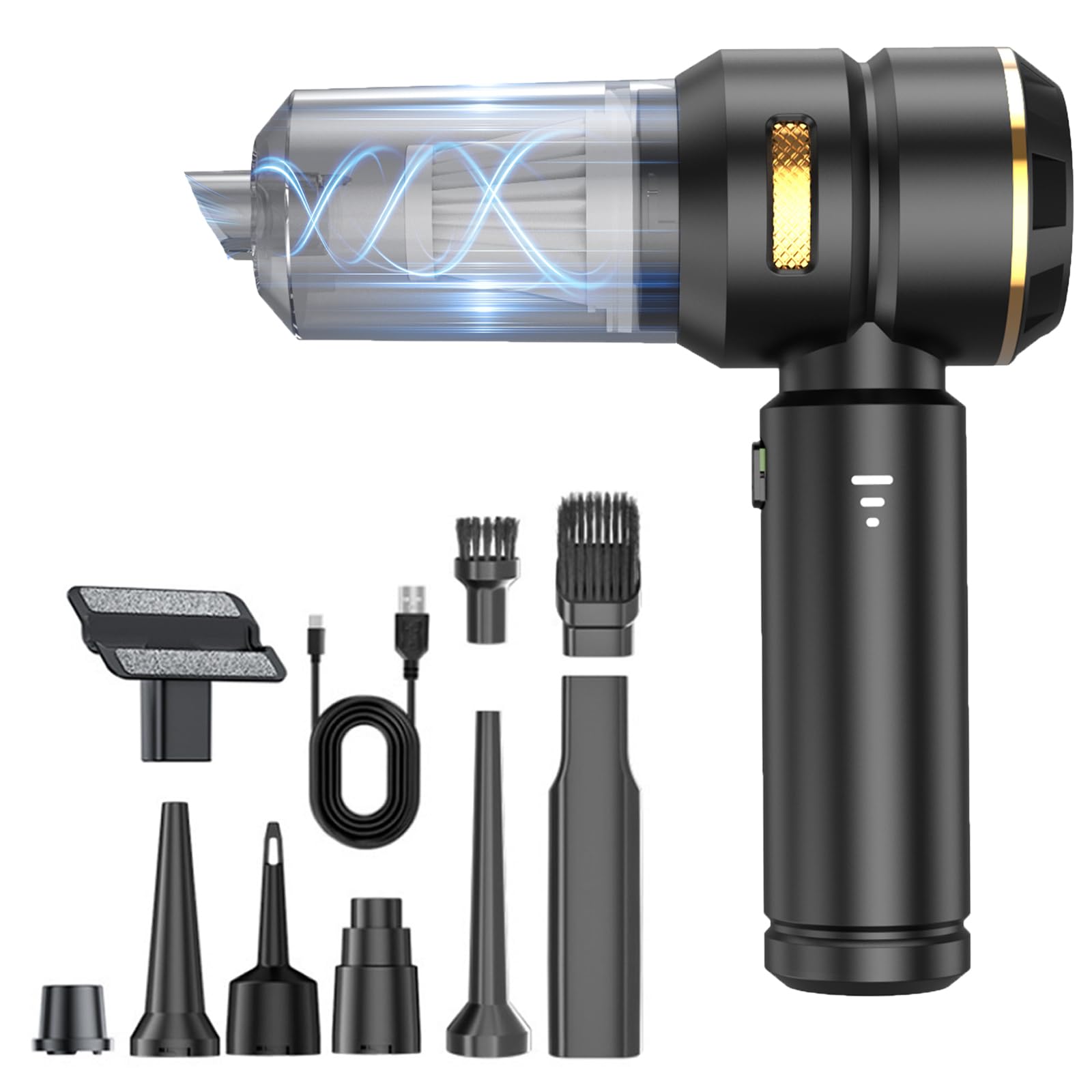 FlexUps V-21 Blower & Vacuum, 3-in-1 Multifunctional Vacuum Cleaner, High Power Handheld Cordless Vacuums, 22,000pa Suction, 9 Attachments for Car, Home Portable & Rechargeable (Black Gold)