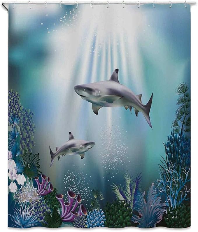 Amazon 水中のリアルなイラスト野生のサメや植物サンゴ海藻海藻海洋生物 シャワーカーテン 180 X 0cm 多色 バスルーム カーテン 防カビ 防水 洗面所 目隠し用 おしゃれ シャワーカーテン ホーム キッチン オンライン通販 Amazon 水中のリアルなイラスト野生のサメや植物サンゴ海藻海藻海洋生物 シャワーカーテン 180 X 0cm 多色 バスルーム カーテン 防カビ 防水 洗面所 目隠し用 おしゃれ シャワーカーテン ホーム キッチン オンライン通販