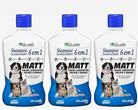Kit 3 Shampoo e Condicionador 6 em 1 para Cães Gatos e Equinos Kelldrin 500 mL - Anti pulgas e carrapatos