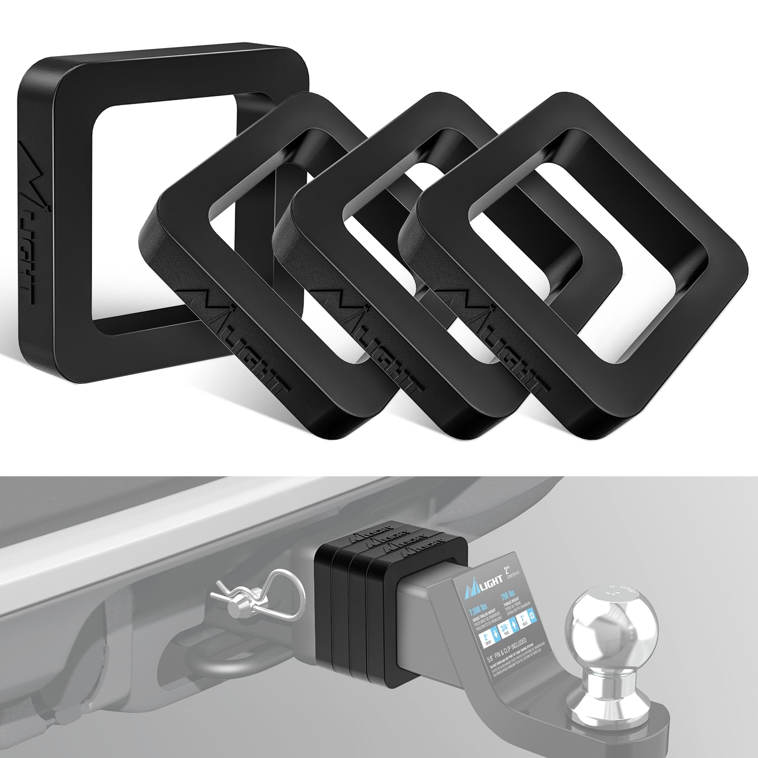 Nilight 4 Pack Multiple Size 2.5" Trailer Hitch Receiver Silencer Pad | Reduce Rattle and Noise Between Receivers and Tow Hitches Fits for 2.5" Trailer Hitch Receiver