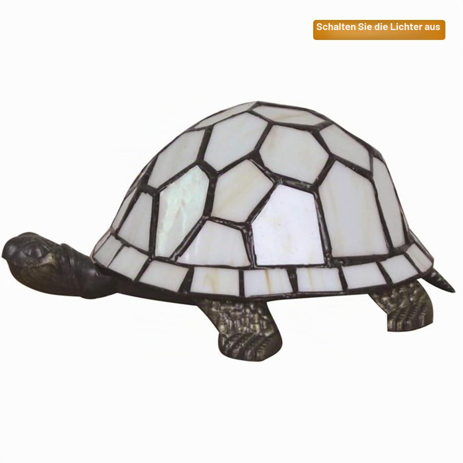 kleine Tischlampe,Tiffany-Stil Schildkröte Buntglas Lampenschirm Tischleuchte,vintage nachttischlampe,Schlafzimmer, Wohnzimmer kinderzimmer Art Deco lampe mit LED E14 Birne(cremefarben)