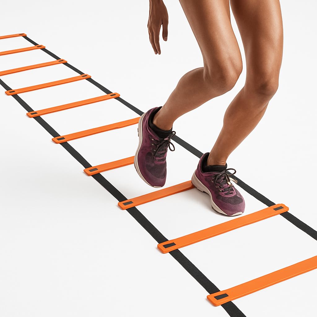 ABB INITIO GYM Adjustable Agility Ladder with Polypropylene Rungs & Durable Straps | Speed Ladder for Training, Exercise & Sports Drills | 4 Meter - 8 Rungs - Orange
