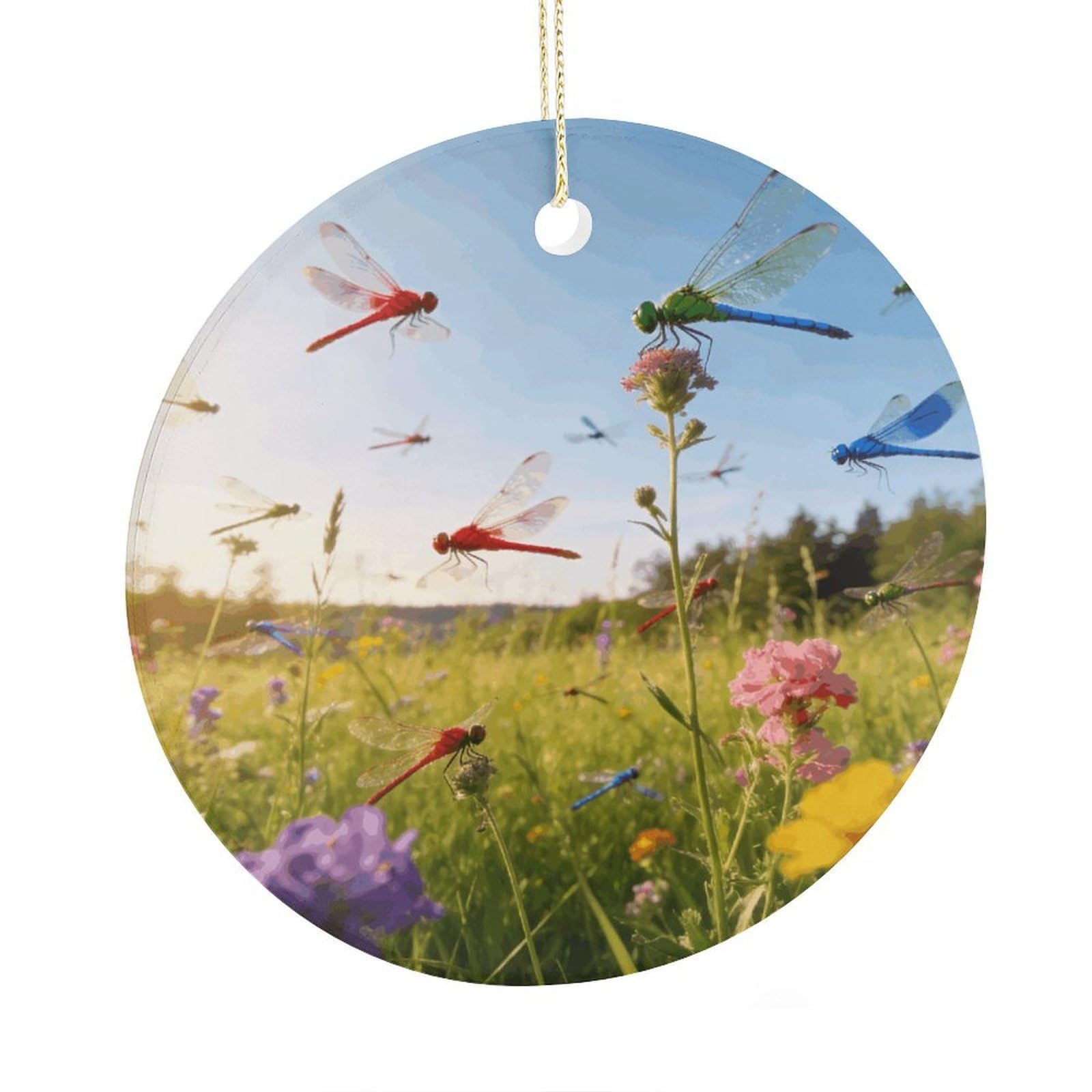 Fodpand Women's Style Dragonfly Meadow Ceramic Christmas Ornament,Wall Hanging Decor Windows Hanging Decor Best Friend Birthday Gifts, Friendship Gifts Car Hanging Ornament Gift For Girls, Teachers 2.9 In