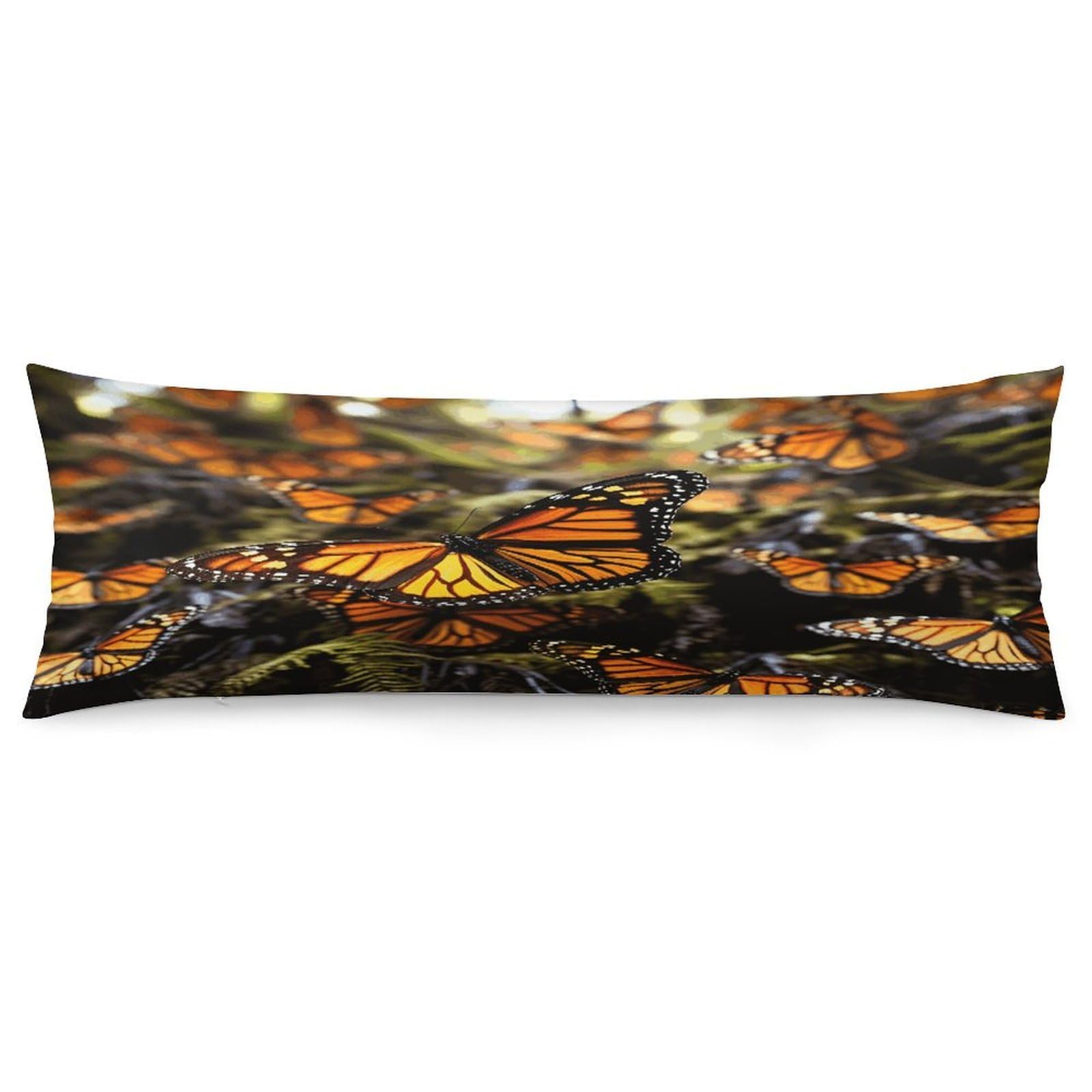 Heaps of Orange Monarch Butterflies Pillowcase Basics Body Pillow Pillowcase with Zipper Retro Pillows Protector Long Pillow Case Cover for Hot Sleepers and Night Sweats