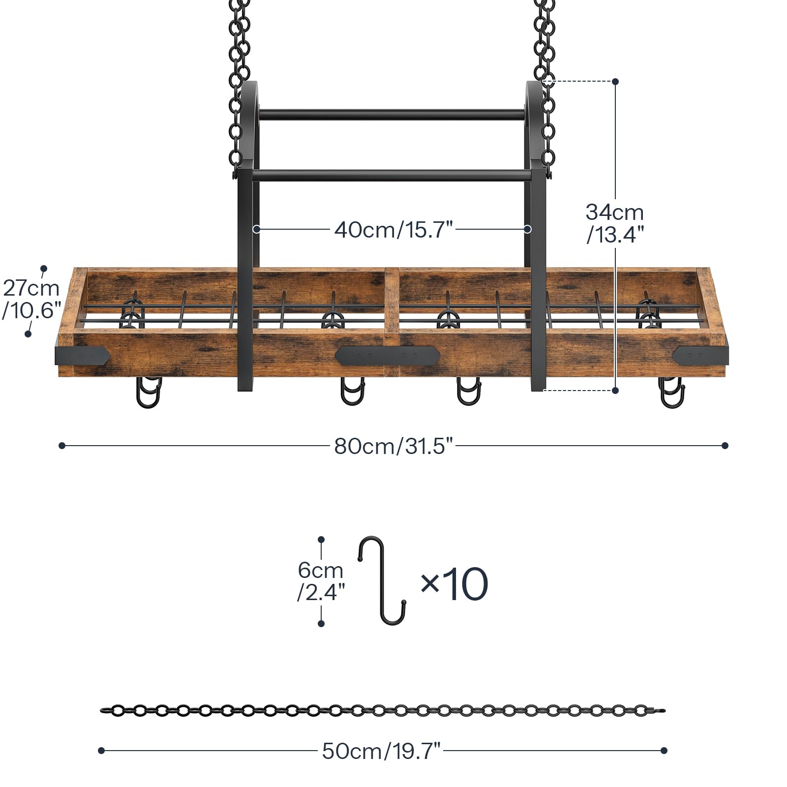 HOOBRO Topfdeckelhalter, hängendes Topfregal, Küchenregal mit 10 S-Haken, Deckenmontiertes Topf Organizer, Hängeregal mit Bogenrahmen für Töpfe und Küchenutensilien, Pfannenhalter für Küchen EBF80TL01