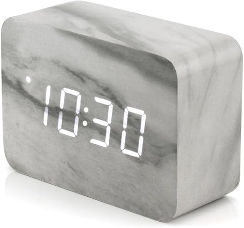 Miniatura 3 de Oct17 Reloj despertador con diseño de mármol, multifunción, LED, con fuente de alimentación USB, control de voz, temporizador, termómetro