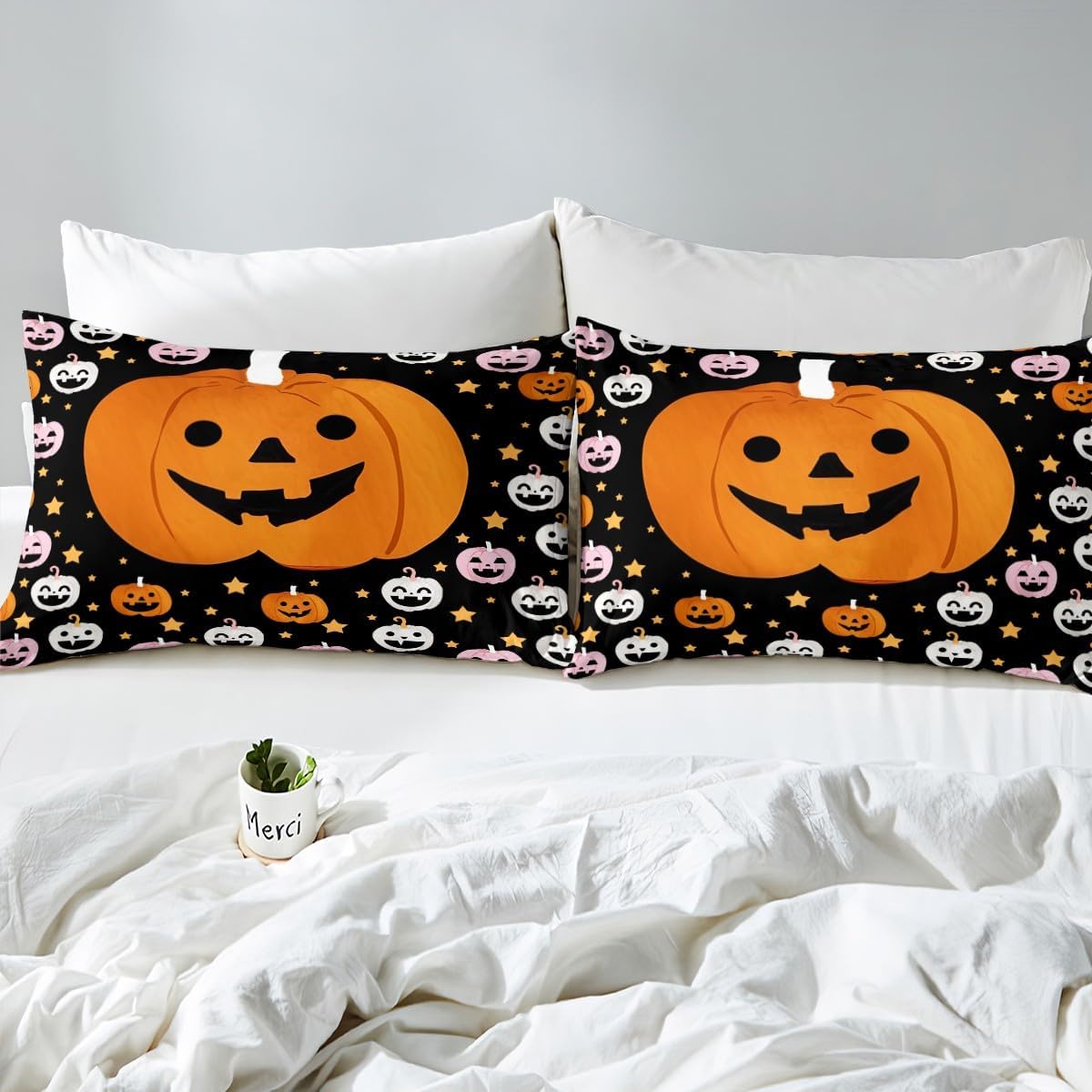 jejeloiu Happy Halloween Bed Sheets Set Twin Size Horror Theme Bed Set for Kids Boys Girls Pumpkin Deep Pocket Fitted Sheet Black Breathable Soft Lightweight Microfiber