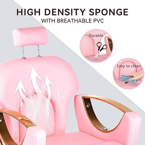 Miniatura 8 de Halamine Silla de peluquería reclinable, silla de salón rosa para estilista, silla de peluquería resistente, silla de peluquería trenzada, altura