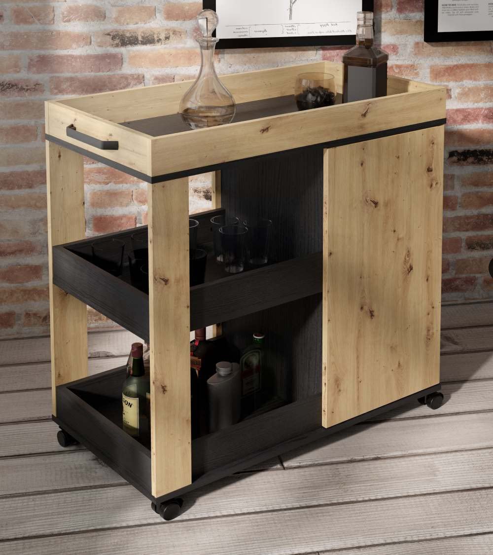 Home Heavenly® - Mueble Bar RONY. Carrito Auxiliar con Ruedas. 78x88x42 cm. Carrito de Bebidas Cocina Comedor.