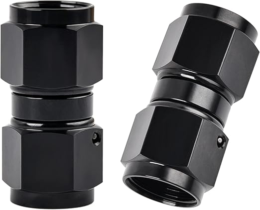 EVIL ENERGY 6AN Female to 6AN Female Straight Swivel Coupler Union Fitting Adapter Aluminum Black 2PCS