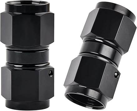 EVIL ENERGY 6AN Female to 6AN Female Straight Swivel Coupler Union Fitting Adapter Aluminum Black 2PCS