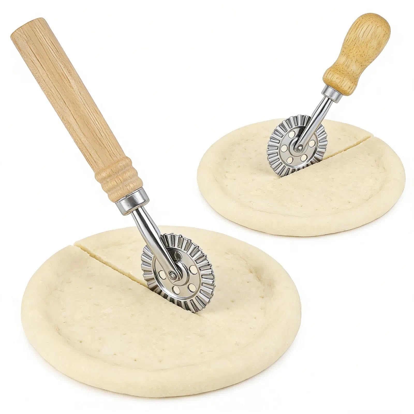 HASLED Cortador de Masa Profesional - Set de 2 Piezas (16cm y 14cm) - Mango de Roble - Para Pasta Fresca, Pizza y Galletas