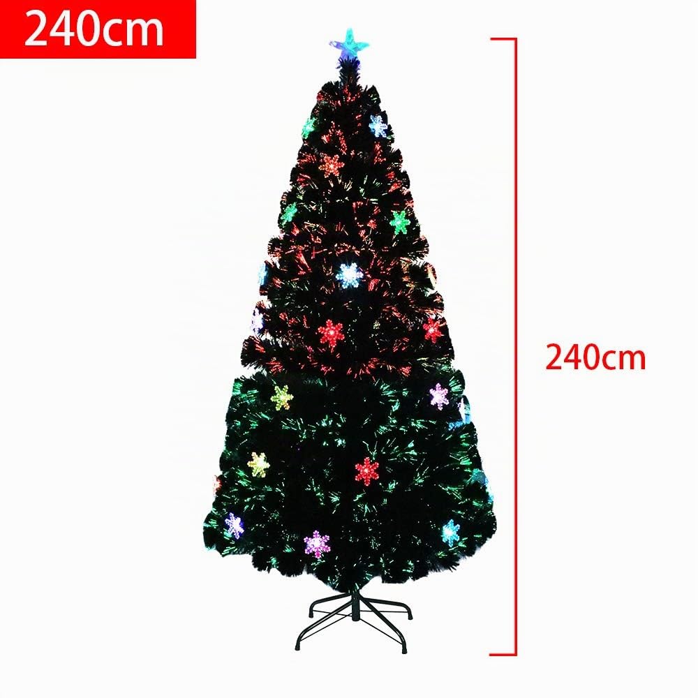 YUENFONG Sapin de Noël Artificiel Lumineux Fibre Optique LED Multicolore 240 cm, Fibre Optique colorée avec Flocons de Neige, Matériau PVC, Décoration de Noël pour Noël, Jardin, magasins (240 cm)