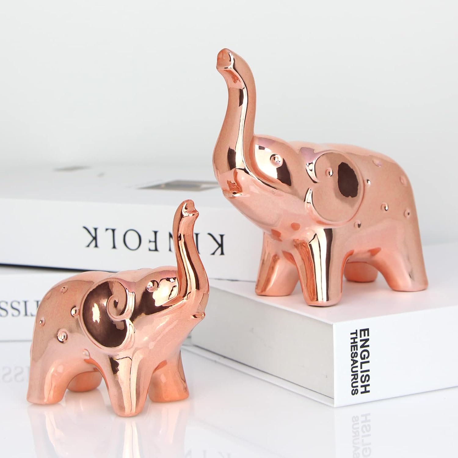 prosfalt A Pair Elephant Statue Home Decor,Modern Style Figurines,Sculpture for Office Desktop Bookshelf Living Room (Ceramics Gold)