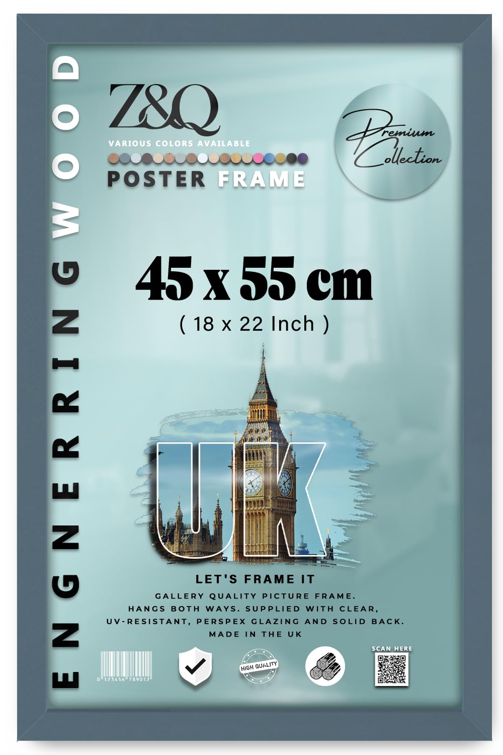 Z&Q - Art Gallery Wall Frame (45 x 55 CM) MDF Wood Finish Picture Frame | for Room Interior 18 x 22 Inch Great for Home Décor [ Dark Grey ]