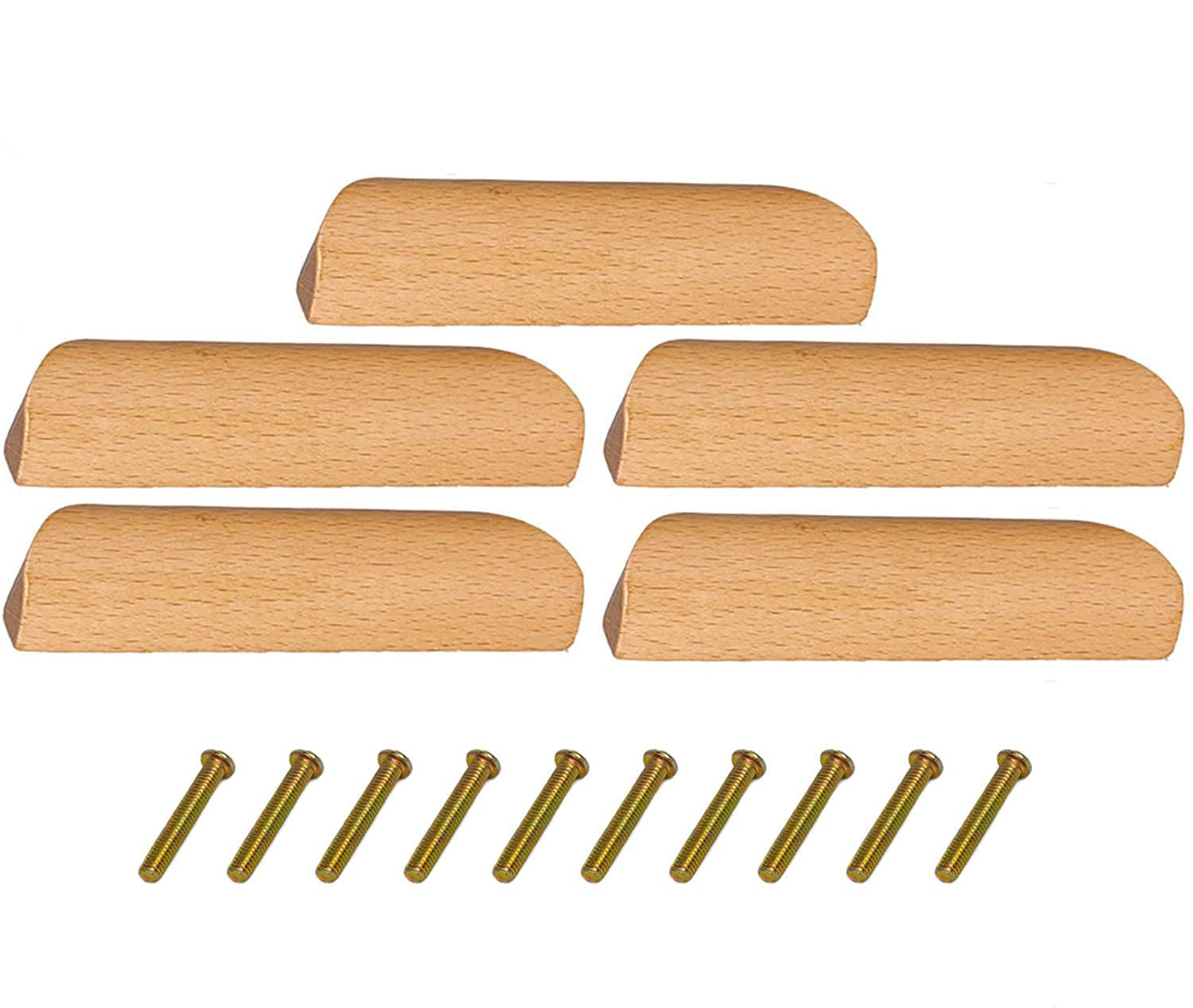 Mysummer5PCS Wooden Handles Solid Handle for Drawers Clear Coated Smoothly Hole Distance 3.78 inch for Furniture Wardrobe Cupboard Closet Drawer Handle Pull (Clear Painted)