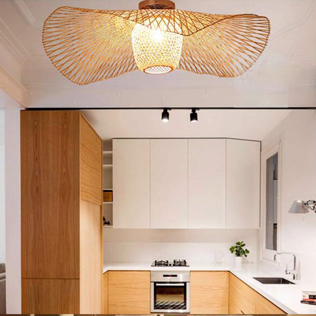Plafoniera Lampada soffitto intrecciata bambù naturale retrò E27 Lampada a sospensione rattan a mano creativa vintage Illuminazione country Plafoniera Corridoio Lampada a risparmio energetico,65cm