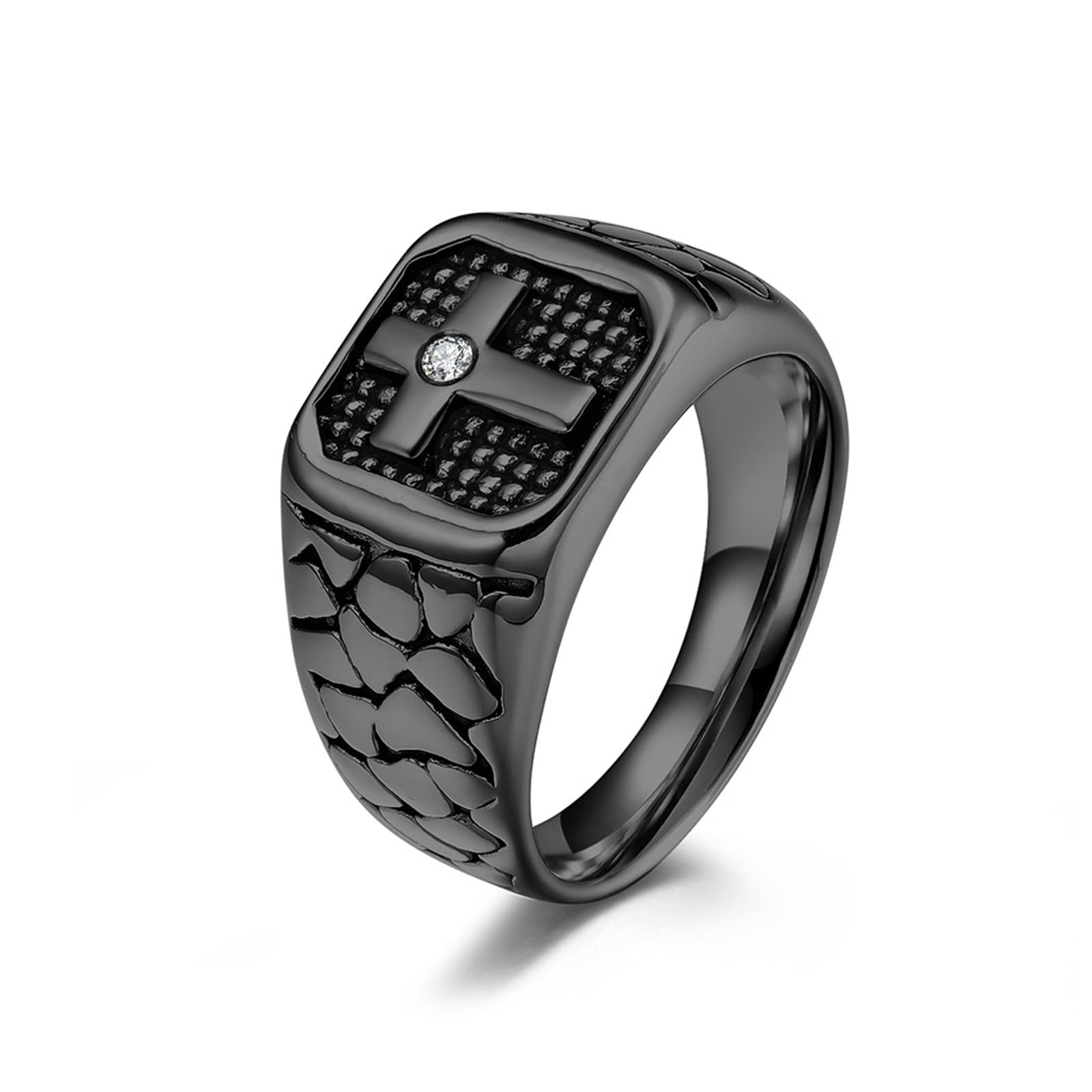 Mesnt Anillos de acero inoxidable, anillos de promesa para hombre, anillo de sello con ajuste cruzado cómodo para hombres
