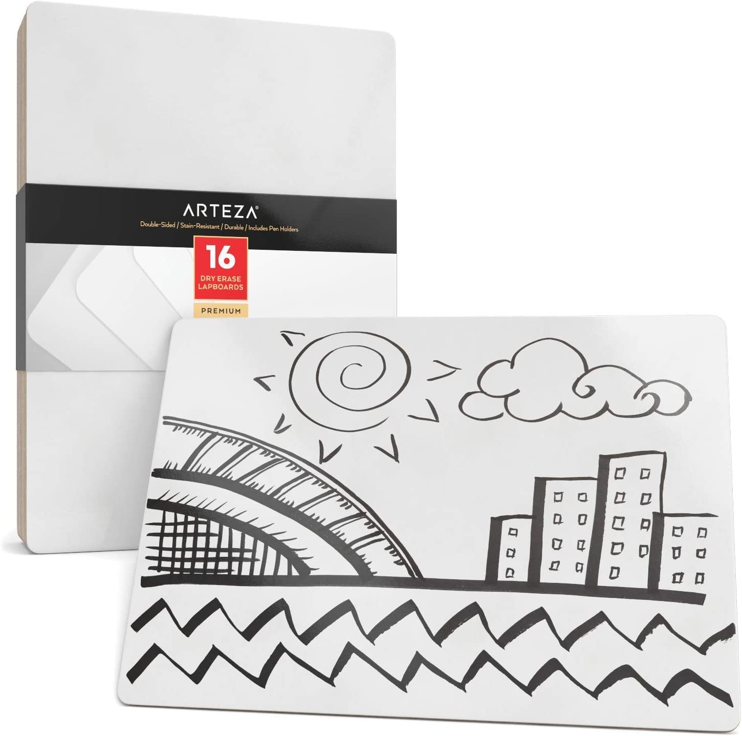 ARTEZA Schreibtafel | 23cm x 30cm Doppelseitiges Whiteboard | Set mit 16 Stück | Weiße Trocken Abwischbare Tafel | für Lehrer, Unterricht, Präsentationen, Büroarbeit