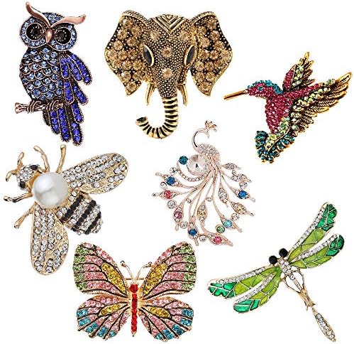 KWHY 7 Pieces Women Brooch Set Crystal Pin Brooch Colorful Animal Shape Brooch Pin for Women Girls Party Daily Supplies