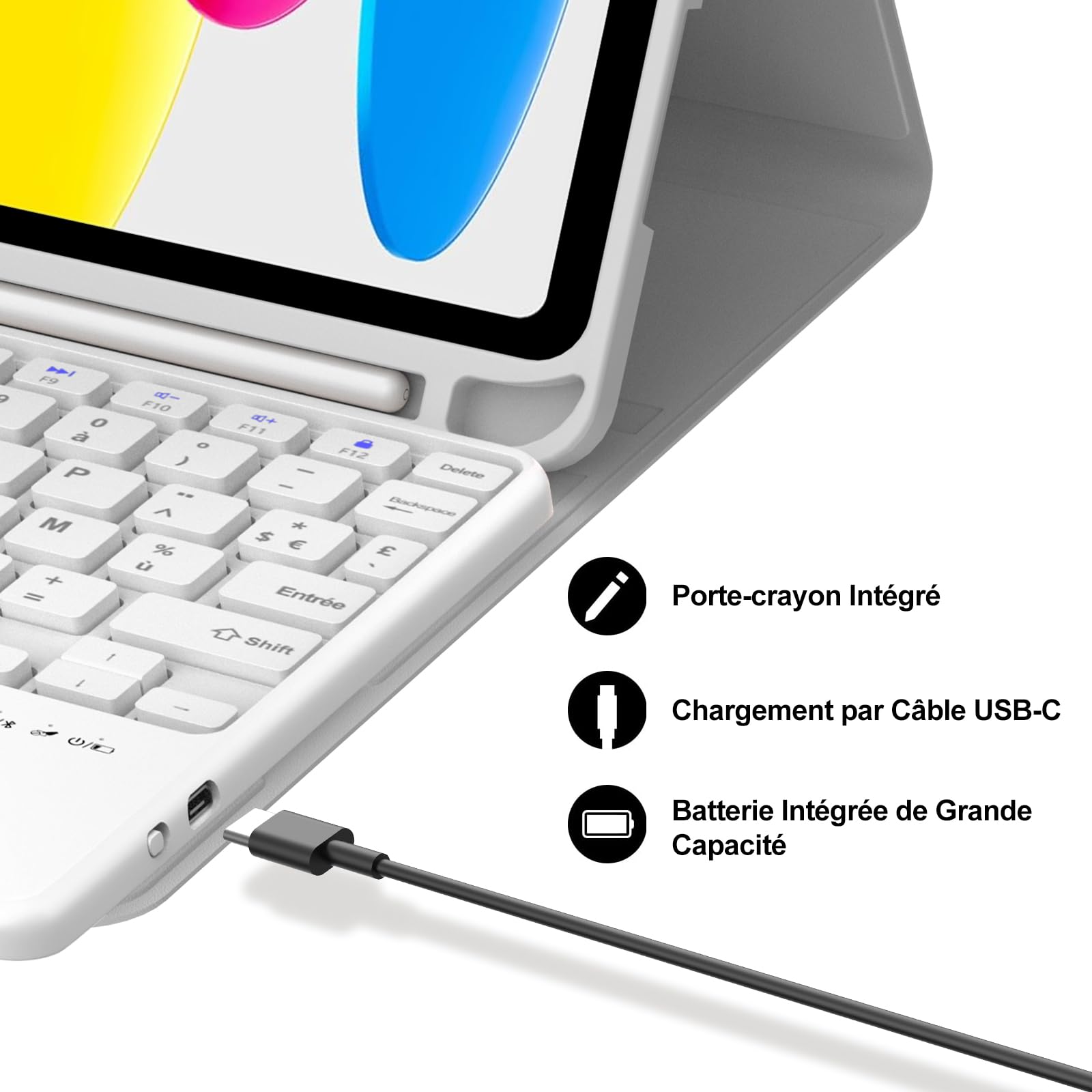 Carcasa teclado con teclado táctil para iPad A16 de 11ª generación 2025/10ª generación 2022, funda de teclado Bluetooth desmontable con soporte para lápiz para iPad 10/11ª Gén de 10,9/11 pulgadas