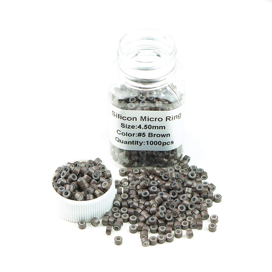 KOCONI 1000 Pcs 4.5mm Micro rings Silicon Lined Micro Rings Silicone Micro Beads for 0.5g/0.7g I Tip Stick Hair Extensions Aluminum Micro Rings 4.5mm Silicone Micro Rings Beads 4.5mm #5 Brown