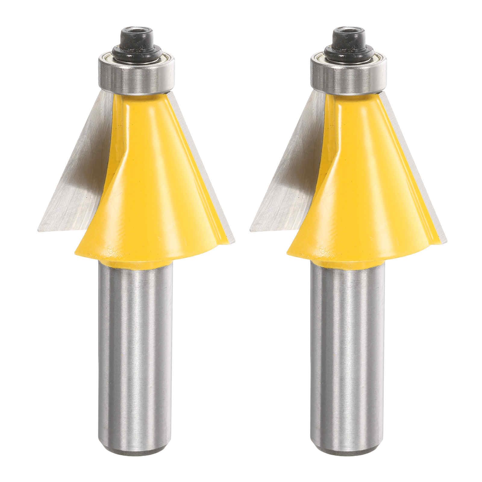 HARFINGTON 2 brocas biseladas de 22,5 grados, vástago de 1/2 pulgada, punta de carburo de 1 pulgada de longitud de corte con rodamiento para herramienta de fresado de carpintería, color amarillo