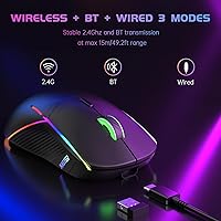 Vista 7 de FFJ Ratón Inalámbrico para Juegos, 24000 DPI, Ratón para Juegos Tri-Modo 2.4G/USB-C/Bluetooth 5.3, Ratón RGB Programable para Juego, Duración