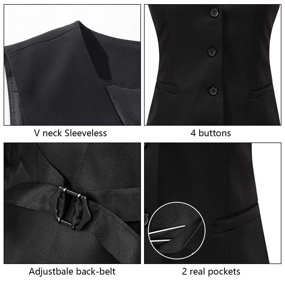 Chaleco Mujer Vestir De Sastre Sin Mangas Cuello en V con Botones y Bolsillos Totalmente Forrado para Mujer Elegante y Formal