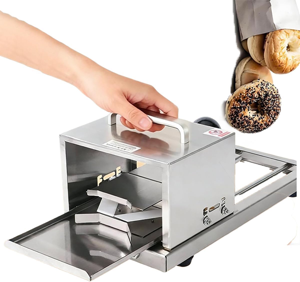 Bagel Slicer Manual 2026 New | Hamburger Bun Cutter for Commercial/Home | Bread Slicer-Stainless Steel Blade,Food Tray: 12×15cm,for Cutting Even Bagels & Bun Slices