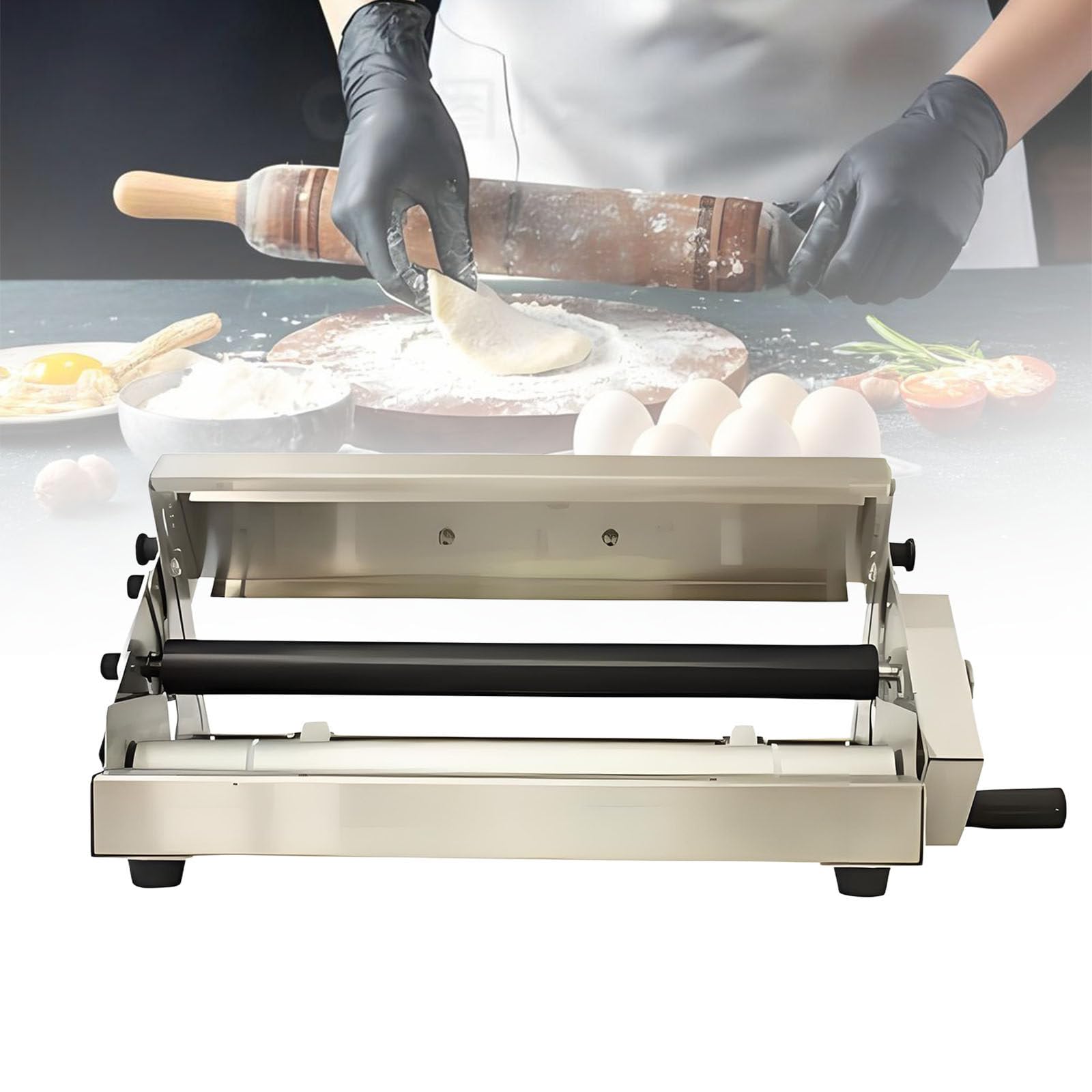 Equipo de panadería comercial plegable, laminadora de repostería de acero inoxidable para panadería, pizza y cruasanes, grosor ajustable, uso comercial y doméstico