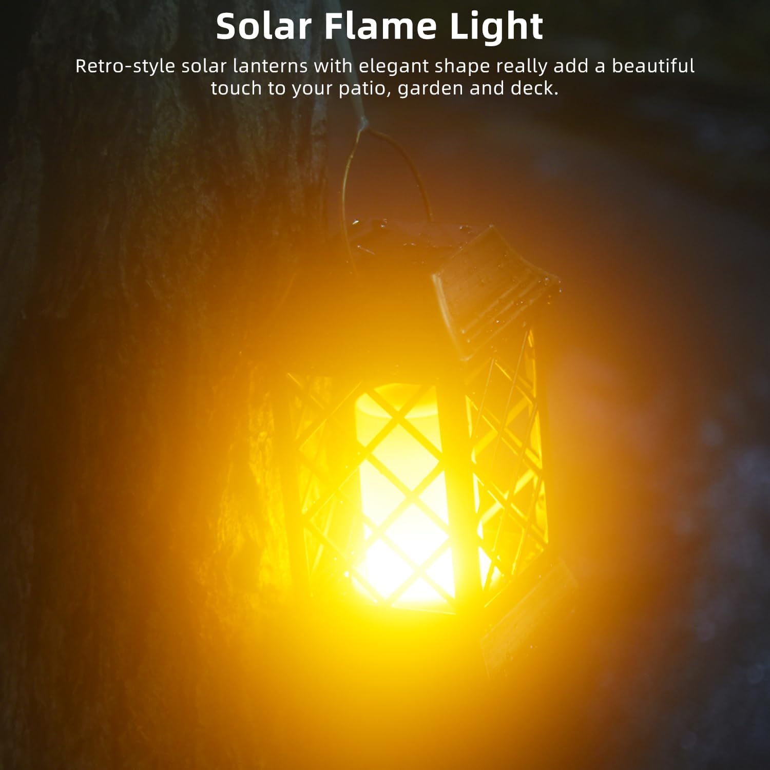 Upgraded Metal Solar Lanterns Outdoor Flickering Flame Hanging Lanterns, Waterproof Christmas Decoration Solar Garden Lights Landscape Lighting for Patio Yard Deck, Bronze, Pack of 2