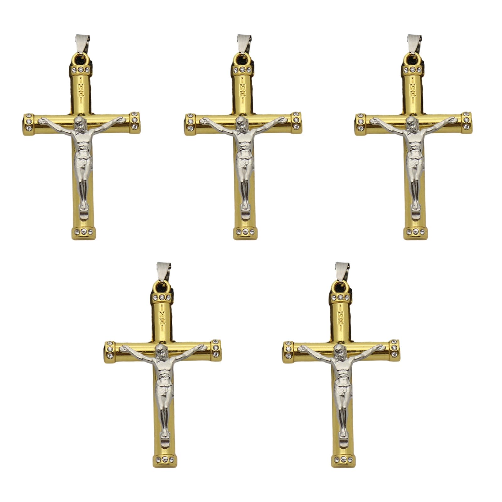 Tsophreniq 5pcs Gold Silver Color Cross Pendants 40x65mm Religious Charm Keychains Jewelry Making Finding Supplies Charm for Jewelry Making