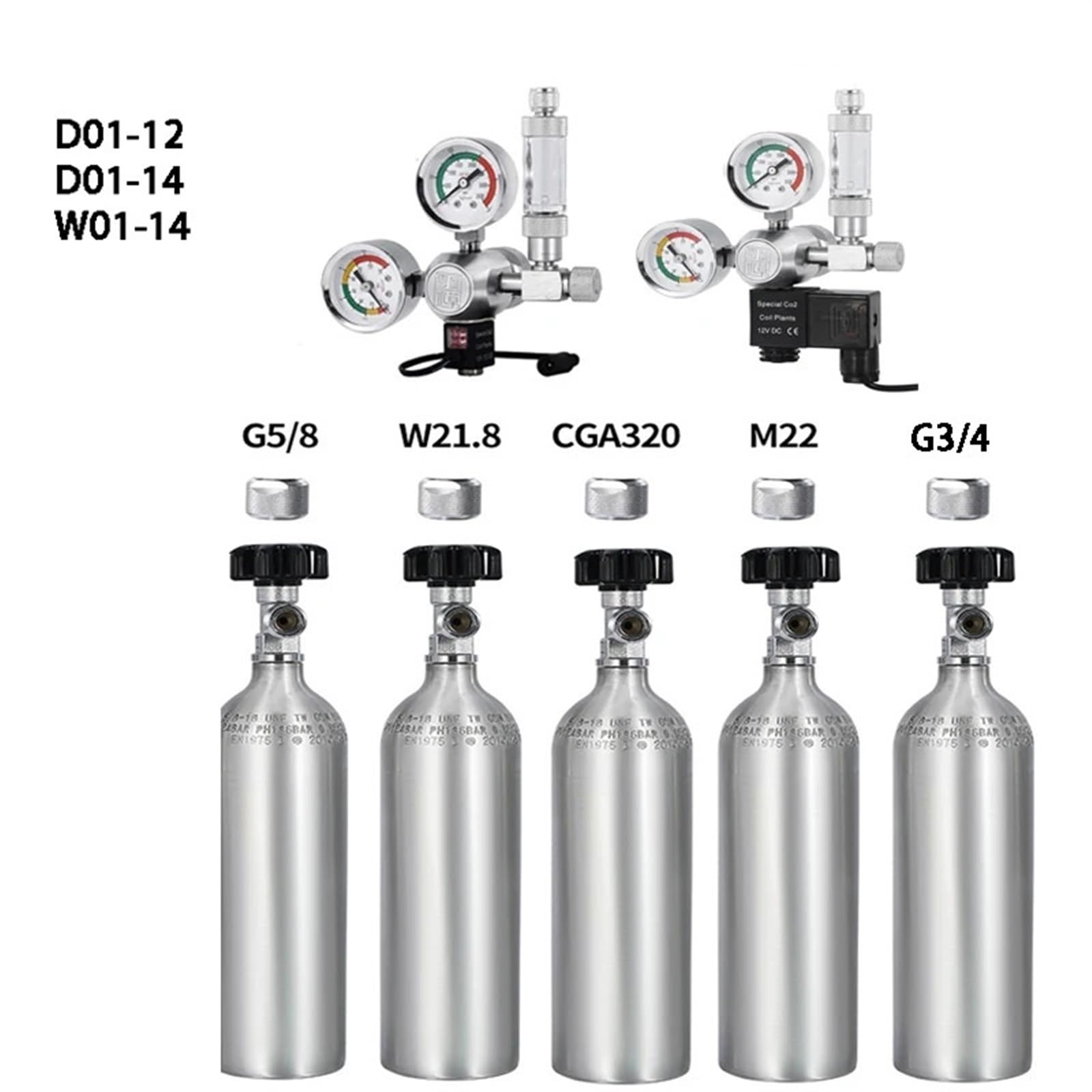 Kit de régulateur CO2 for aquarium, électrovanne magnétique, clapet anti-retour, accessoires for, système contrôle, générateur/réacteur(W01-14-100-240v-eu)
