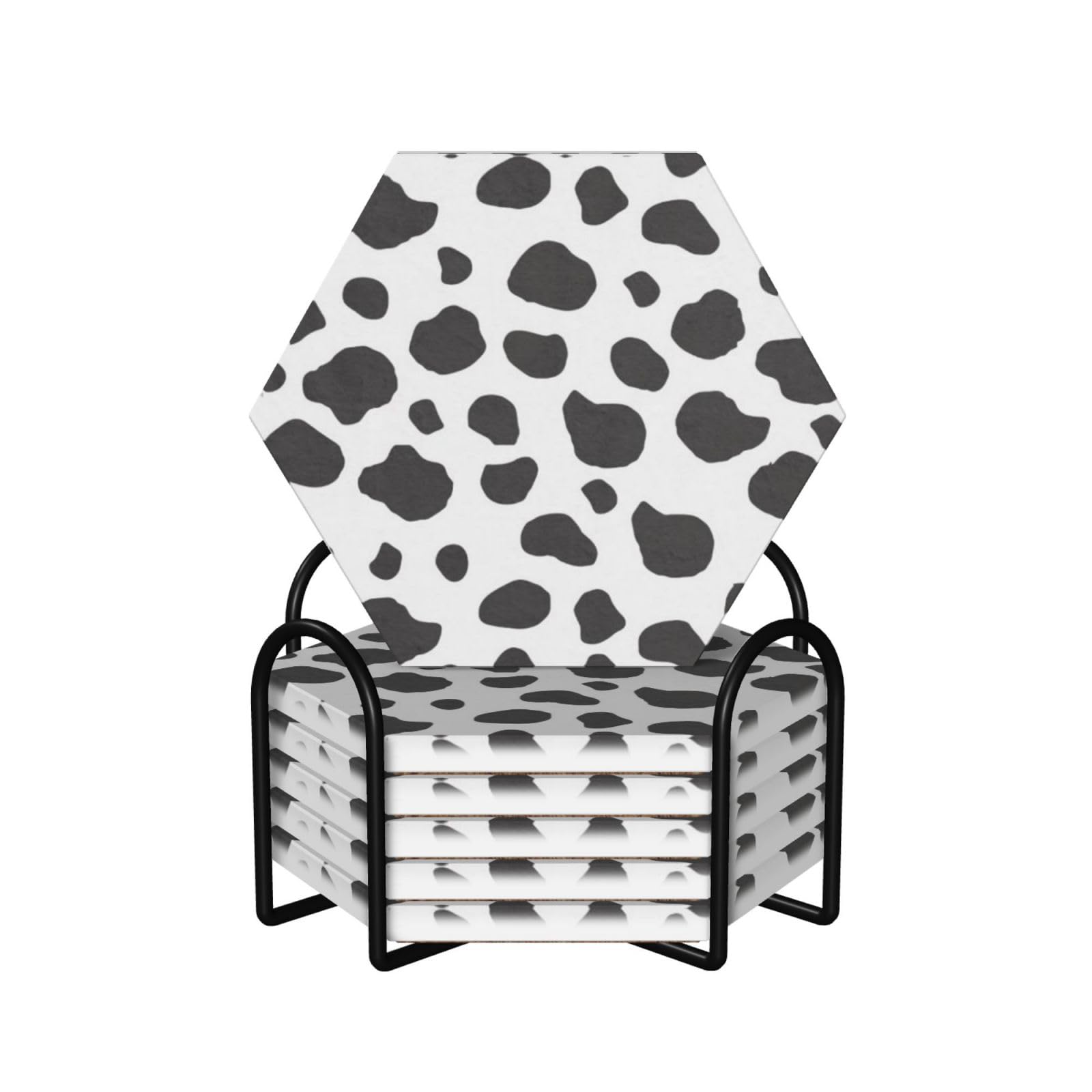 Set di 6 sottobicchieri in ceramica con stampa di mucca, accessori eleganti per la cucina e la casa
