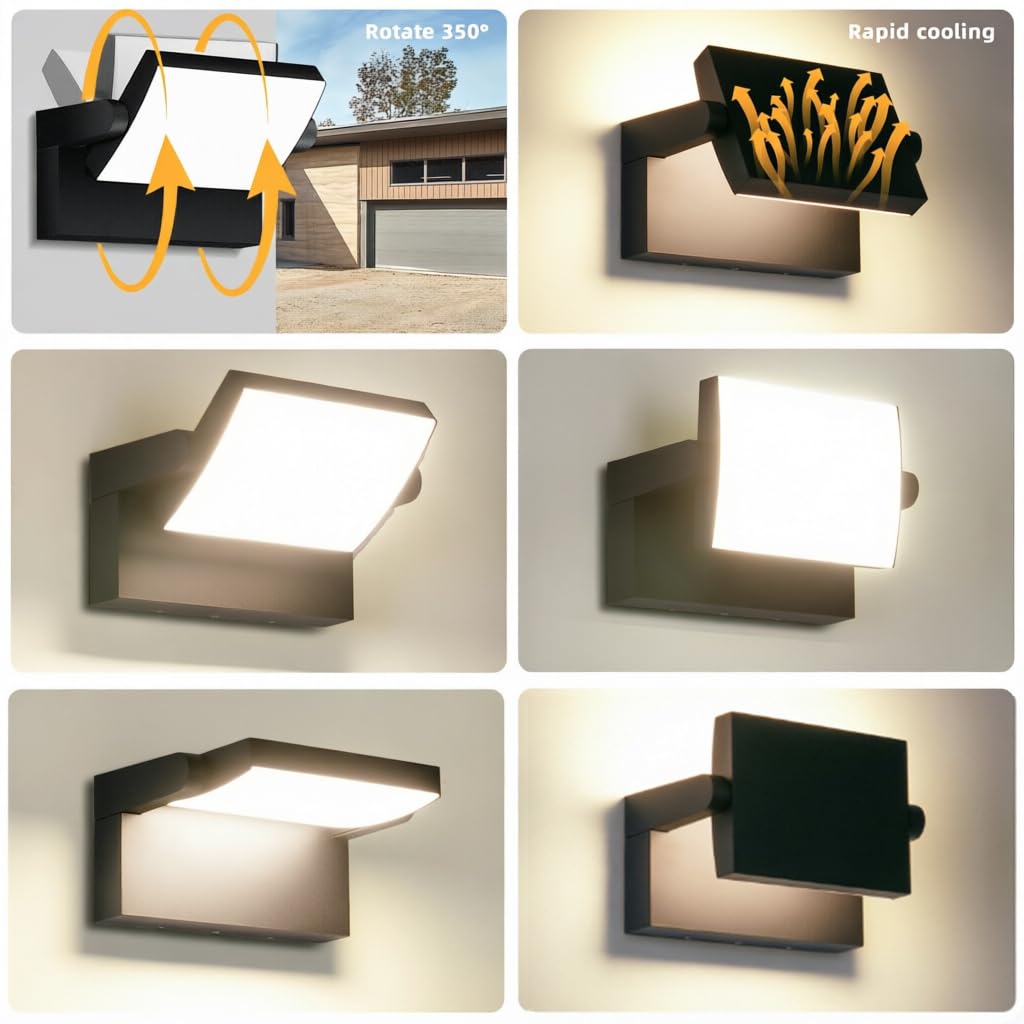 40W LED Wandleuchten Aussen 4000 Lumen Modern Wandlampen Innen Natürlich Weiß 4000K Aussenleuchte schwarz mit 350° Schwenkbar LED Panel Wasserdicht IP65