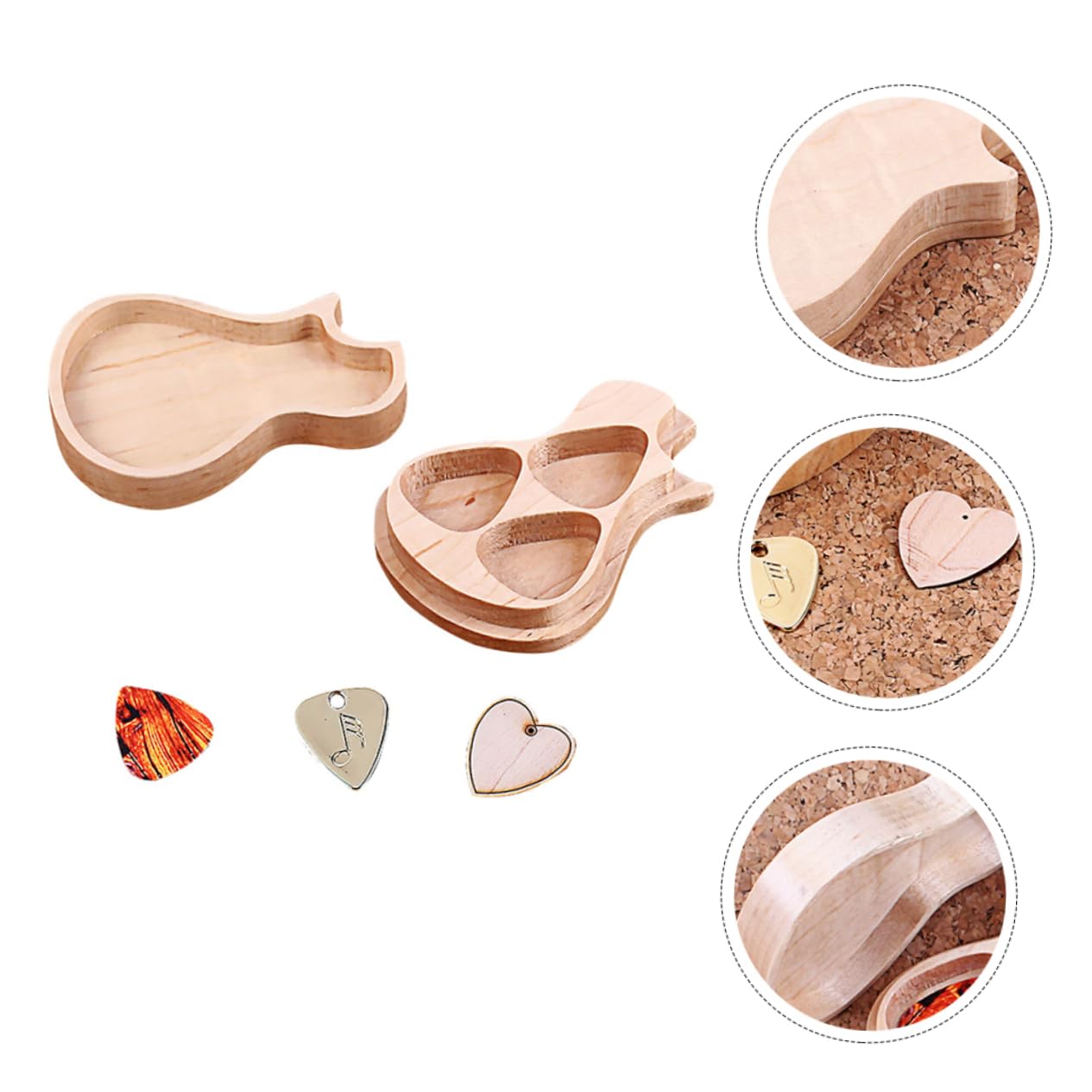 ERINGOGO Scatola Per Plettri Forma Chitarra Custodia in Legno Acero Per Riporre Plettri in Legno Inclusi Adatta Per Tutti i Tipi Chitarra