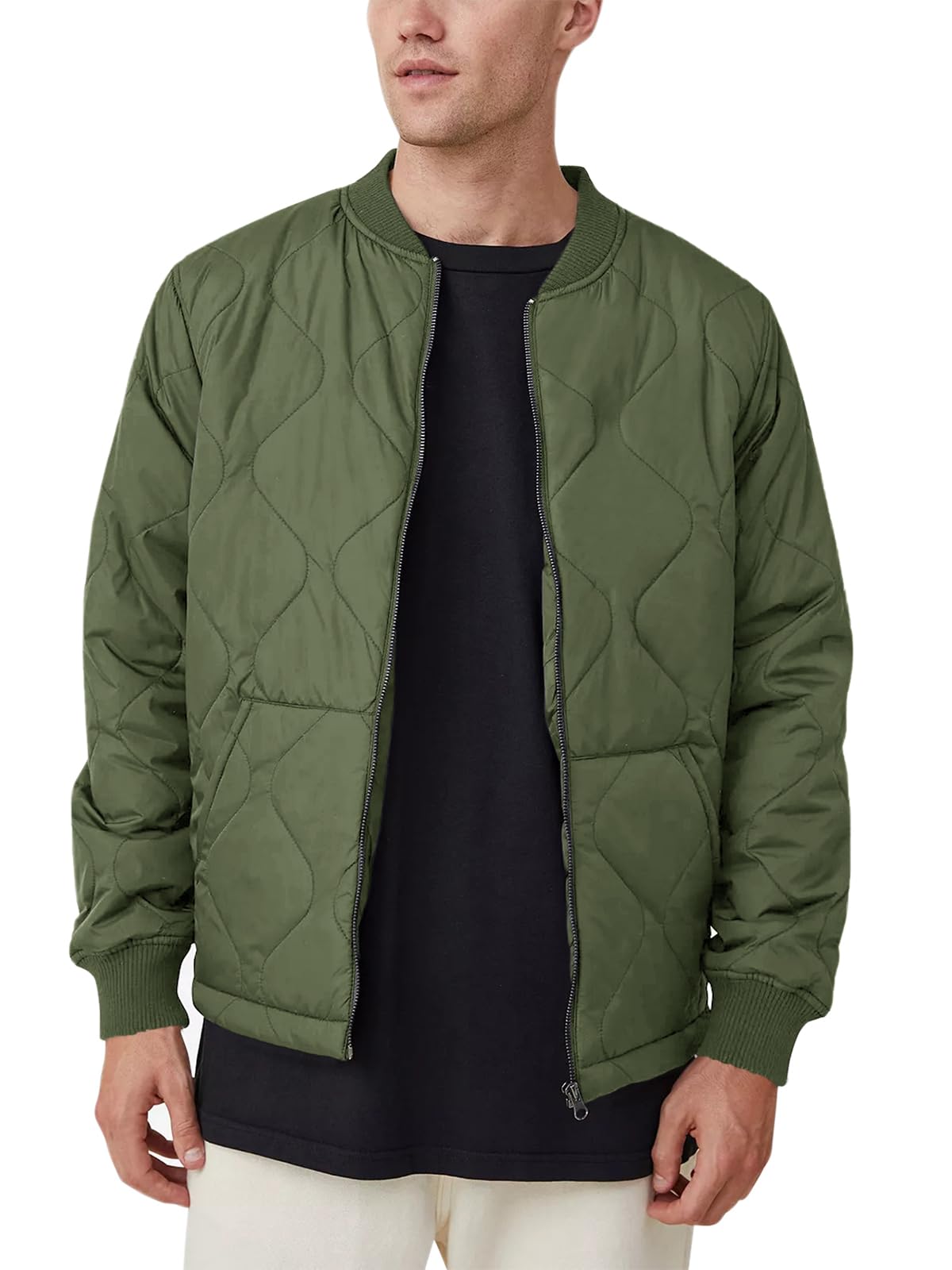 RyannologyMens Bomber Jacket Lightweight Coat Casual Flight Track Jackets Down Alternative Outwear