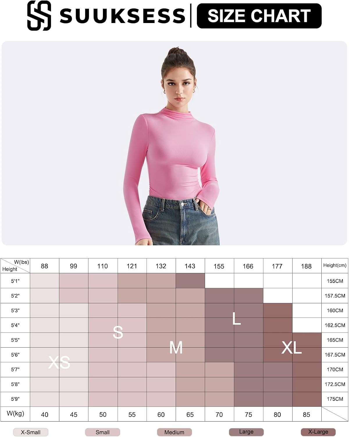 SUUKSESS Women Ribbed Modal Long Sleeve Casual Tops High Neck Going Out T Shirts - Image 7