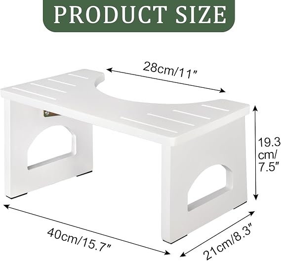 JACNITAD Foldable Toilet Stool, 7 Inch Poop Stool for Bathroom, Bamboo Toilet Stool Squat Adult, Collapsible Squatting Potty Stool with Non-Slip Strip - Improve Squatting Posture and Comfort, White
