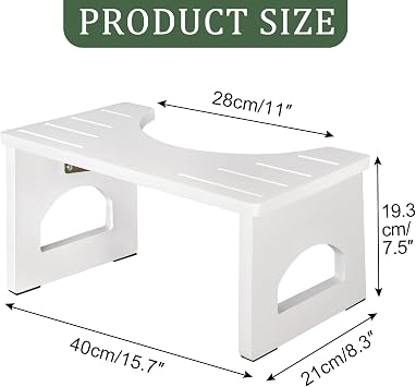 JACNITAD Foldable Toilet Stool, 7 Inch Poop Stool for Bathroom, Bamboo Toilet Stool Squat Adult, Collapsible Squatting Potty Stool with Non-Slip Strip - Improve Squatting Posture and Comfort, White